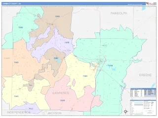 Lawrence County, AR ColorCast style ZIP Code wall map