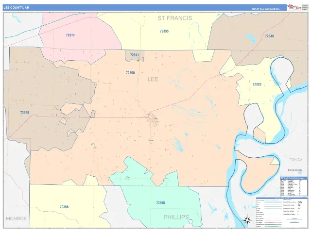 Lee County, AR ZIP Code Wall Map, ColorCast style