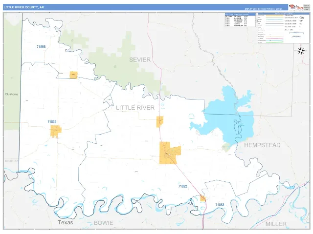 Little River County, AR ZIP Code Wall Map, Business Reference style