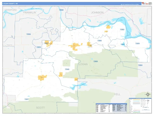 Logan County, AR ZIP Code Wall Map, Business Reference style