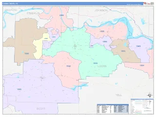 Logan County, AR ColorCast style ZIP Code wall map