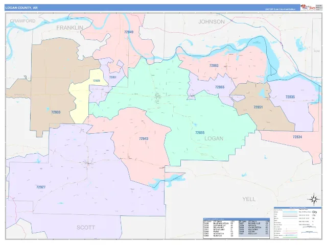 Logan County, AR ZIP Code Wall Map, ColorCast style