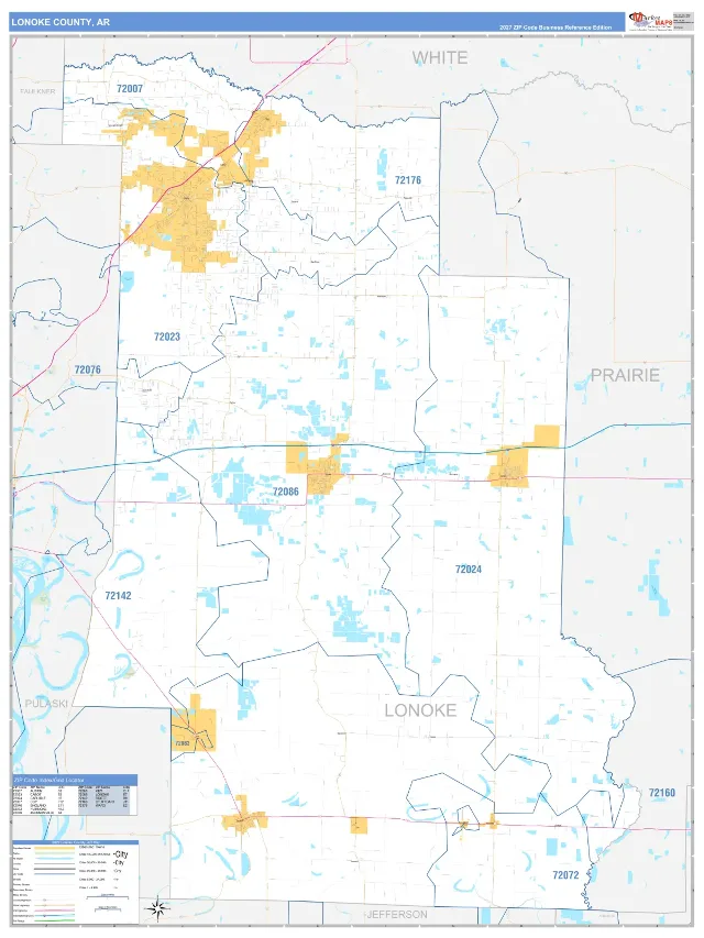 Lonoke County, AR ZIP Code Wall Map, Business Reference style