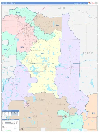 Lonoke County, AR ColorCast style ZIP Code wall map