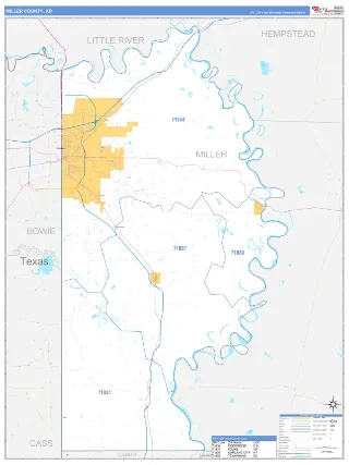 Miller County, AR Business Reference style ZIP Code wall map