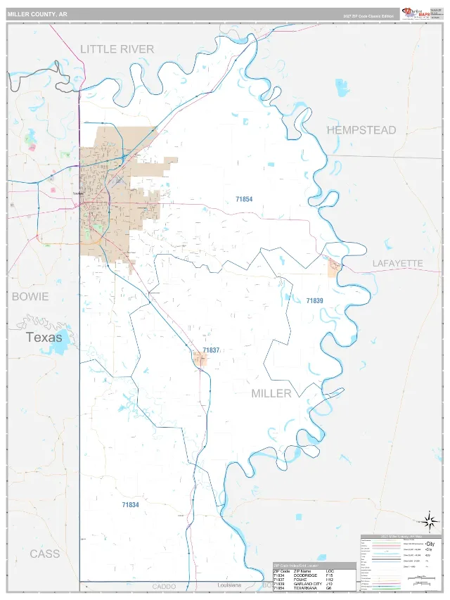 Miller County, AR ZIP Code Wall Map, Classic style