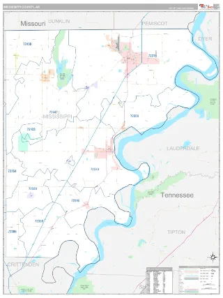 Mississippi County, AR Classic style ZIP Code wall map