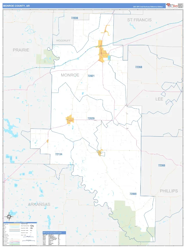 Monroe County, AR ZIP Code Wall Map, Business Reference style