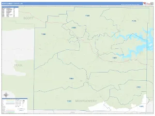 Montgomery County, AR Business Reference style ZIP Code wall map