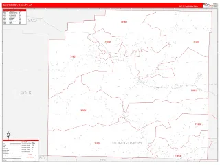 Montgomery County, AR RedLine style ZIP Code wall map