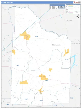 Nevada County, AR Business Reference style ZIP Code wall map