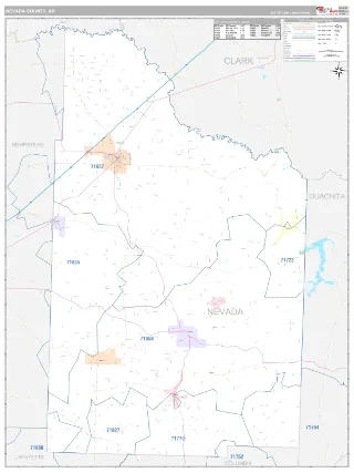 Nevada County, AR Classic style ZIP Code wall map