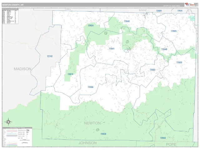 Newton County, AR ZIP Code Wall Map, Classic style