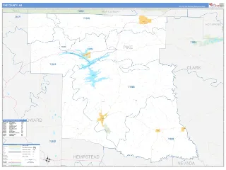Pike County, AR Business Reference style ZIP Code wall map