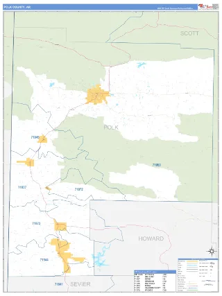 Polk County, AR Business Reference style ZIP Code wall map