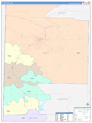 Polk County, AR ColorCast style ZIP Code wall map