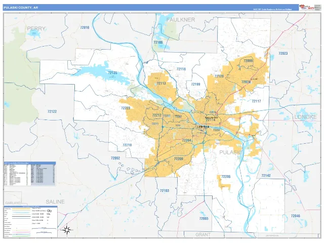 Pulaski County, AR ZIP Code Wall Map, Business Reference style