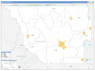 Randolph County, AR Business Reference style ZIP Code wall map