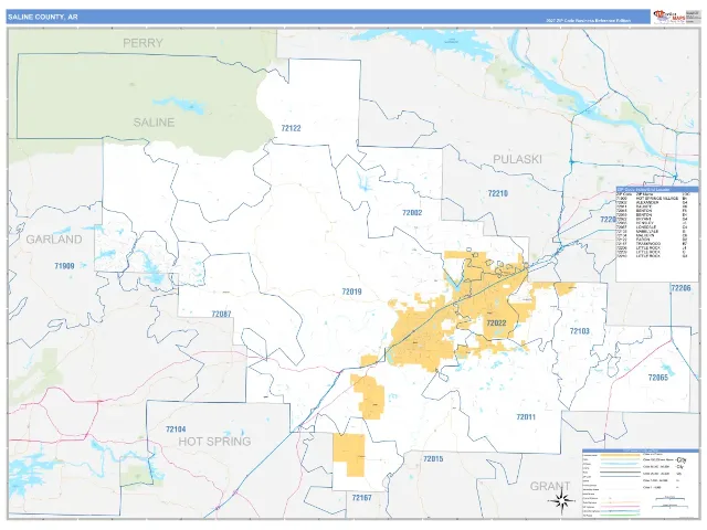 Saline County, AR ZIP Code Wall Map, Business Reference style