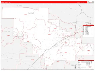 Saline County, AR RedLine style ZIP Code wall map