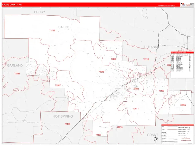 Saline County, AR ZIP Code Wall Map, RedLine style