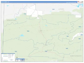 Scott County, AR Business Reference style ZIP Code wall map