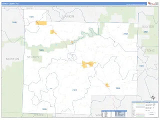 Searcy County, AR Business Reference style ZIP Code wall map