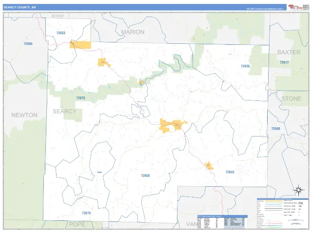 Searcy County, AR ZIP Code Wall Map, Business Reference style