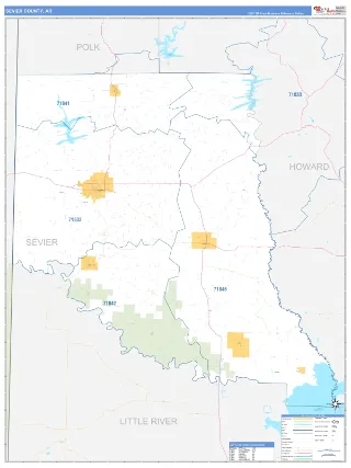 Sevier County, AR Business Reference style ZIP Code wall map