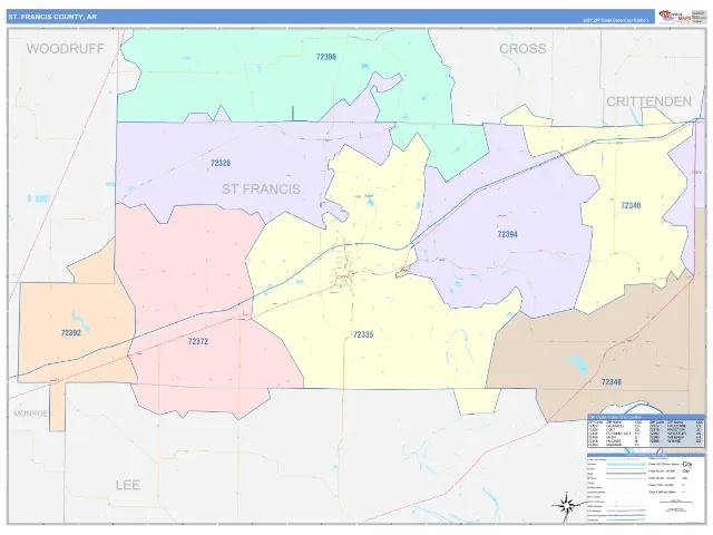 St. Francis County, AR ZIP Code Wall Map, ColorCast style