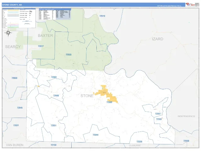 Stone County, AR ZIP Code Wall Map, Business Reference style