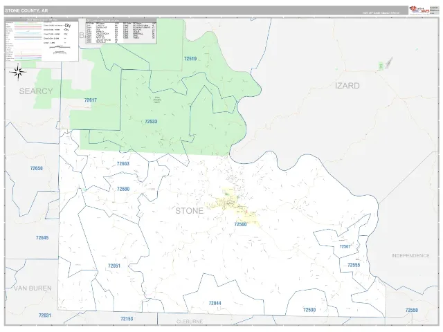 Stone County, AR ZIP Code Wall Map, Classic style