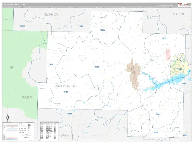 Van Buren County, AR ZIP Code Wall Map, Classic style