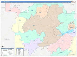 Van Buren County, AR ColorCast style ZIP Code wall map