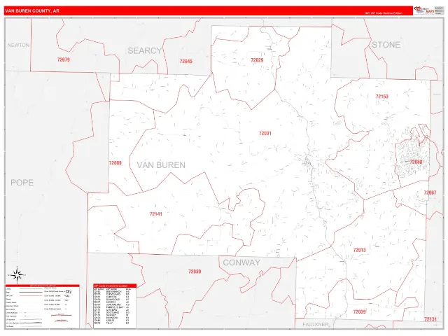 Van Buren County, AR ZIP Code Wall Map, RedLine style