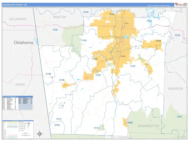 Washington County, AR ZIP Code Wall Map, Business Reference style