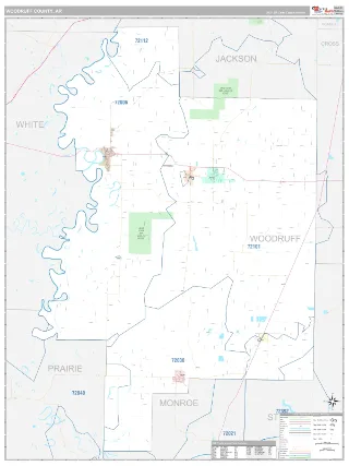 Woodruff County, AR Classic style ZIP Code wall map