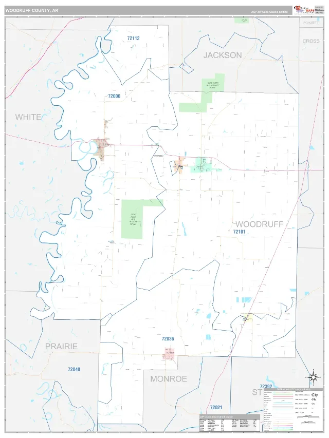 Woodruff County, AR ZIP Code Wall Map, Classic style