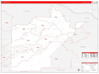 Yell County, AR RedLine style ZIP Code wall map