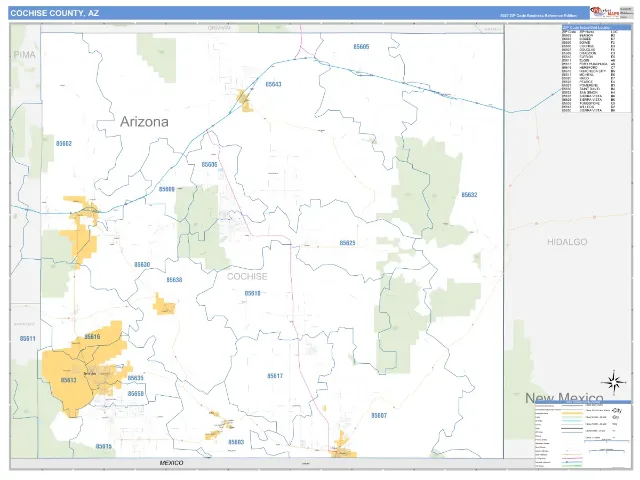 Cochise County, AZ ZIP Code Wall Map, Business Reference style