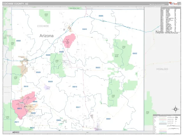Cochise County, AZ ZIP Code Wall Map, Classic style
