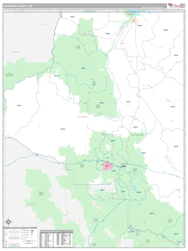 Coconino County, AZ ZIP Code Wall Map, Classic style