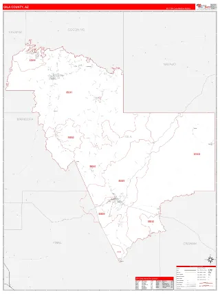 Gila County, AZ RedLine style ZIP Code wall map