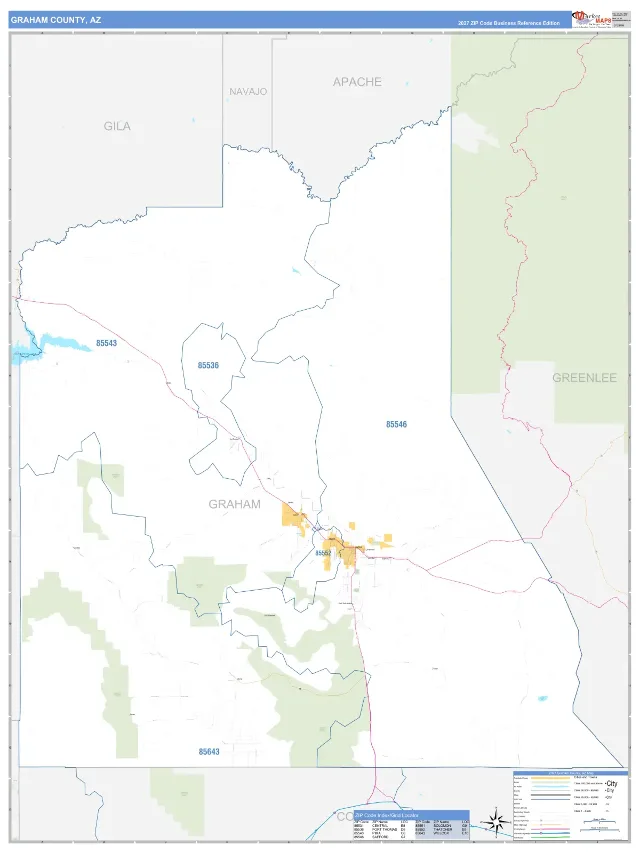 Graham County, AZ ZIP Code Wall Map, Business Reference style