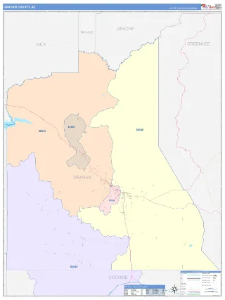 Graham County, AZ ColorCast style ZIP Code wall map