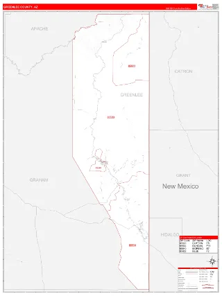 Greenlee County, AZ RedLine style ZIP Code wall map