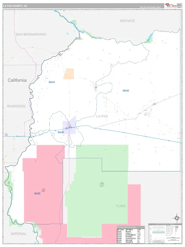 La Paz County, AZ ZIP Code Wall Map, Classic style