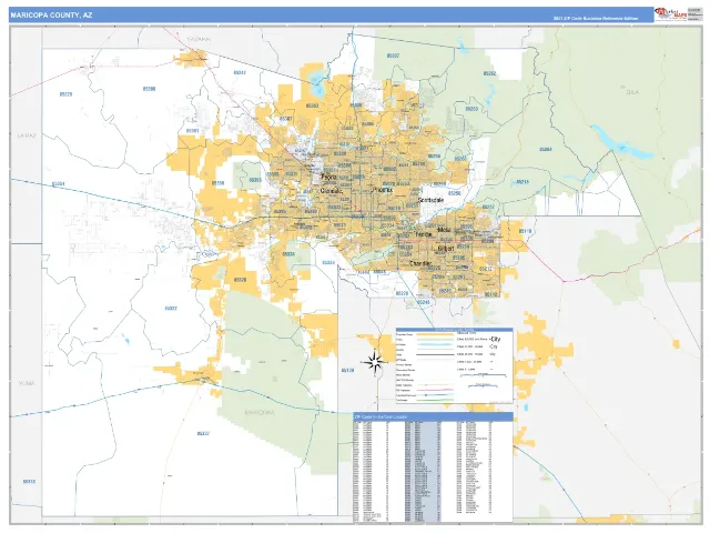 Maricopa County, AZ ZIP Code Wall Map, Business Reference style