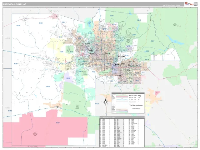 Maricopa County, AZ ZIP Code Wall Map, Classic style