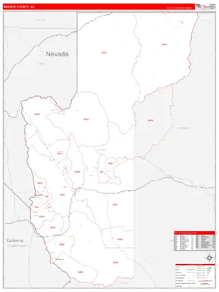 Mohave County, AZ RedLine style ZIP Code wall map